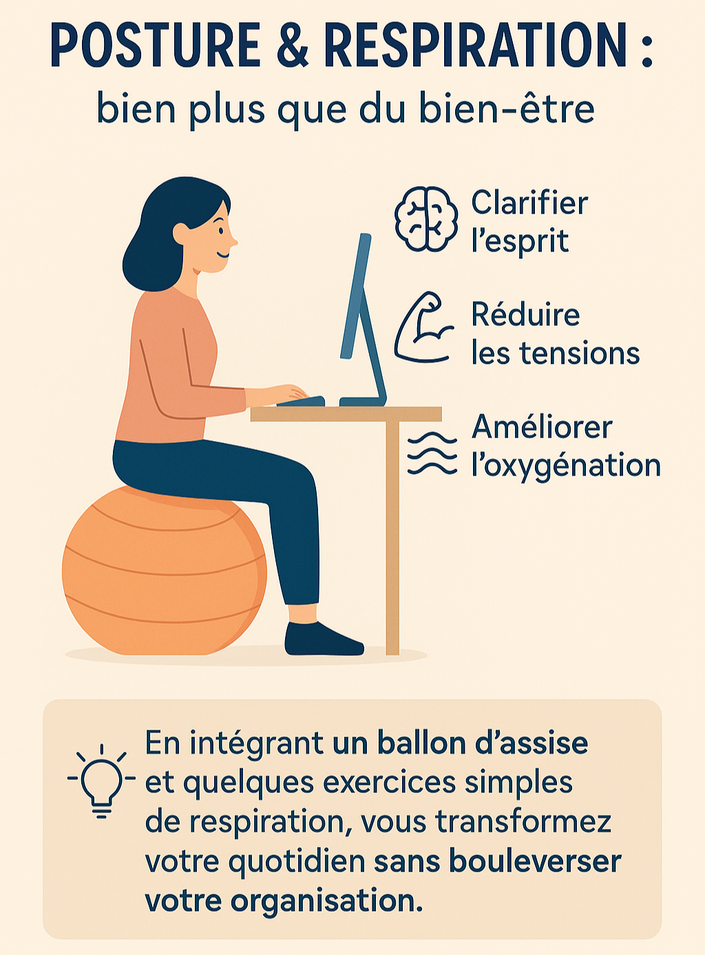 Le ballon d'assise, une posture et une respiration améliorée au quotidien.