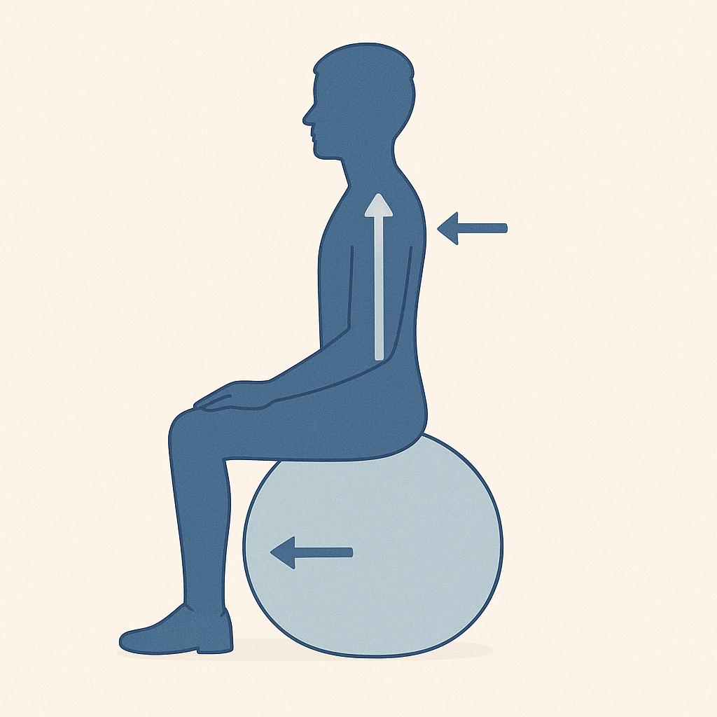 Schéma de l'amélioration de la posture de travail avec un ballon d'assise.